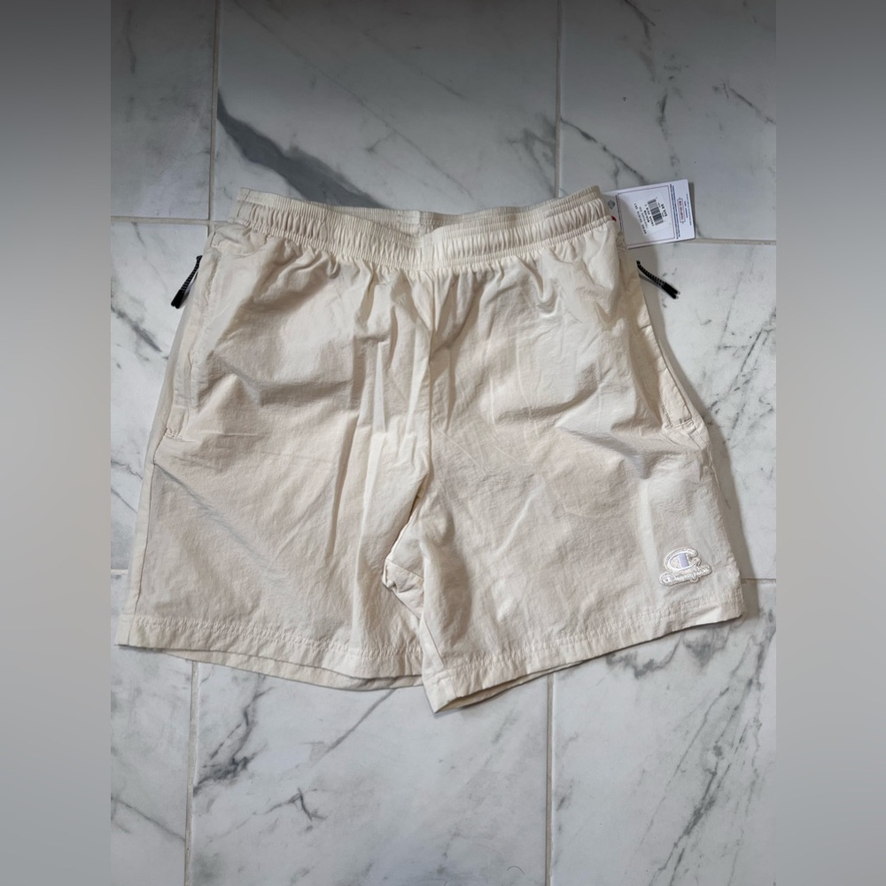 Cream and white Champion shorts